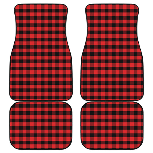 Red And Black Check Pattern Print Front and Back Car Floor Mats