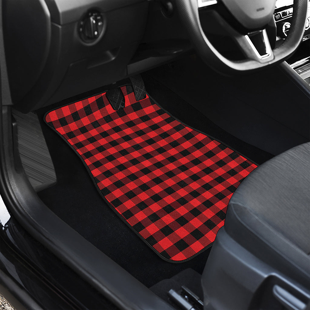 Red And Black Check Pattern Print Front and Back Car Floor Mats