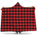 Red And Black Check Pattern Print Hooded Blanket