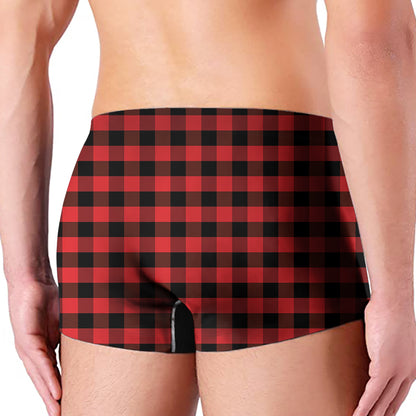 Red And Black Check Pattern Print Men's Boxer Briefs
