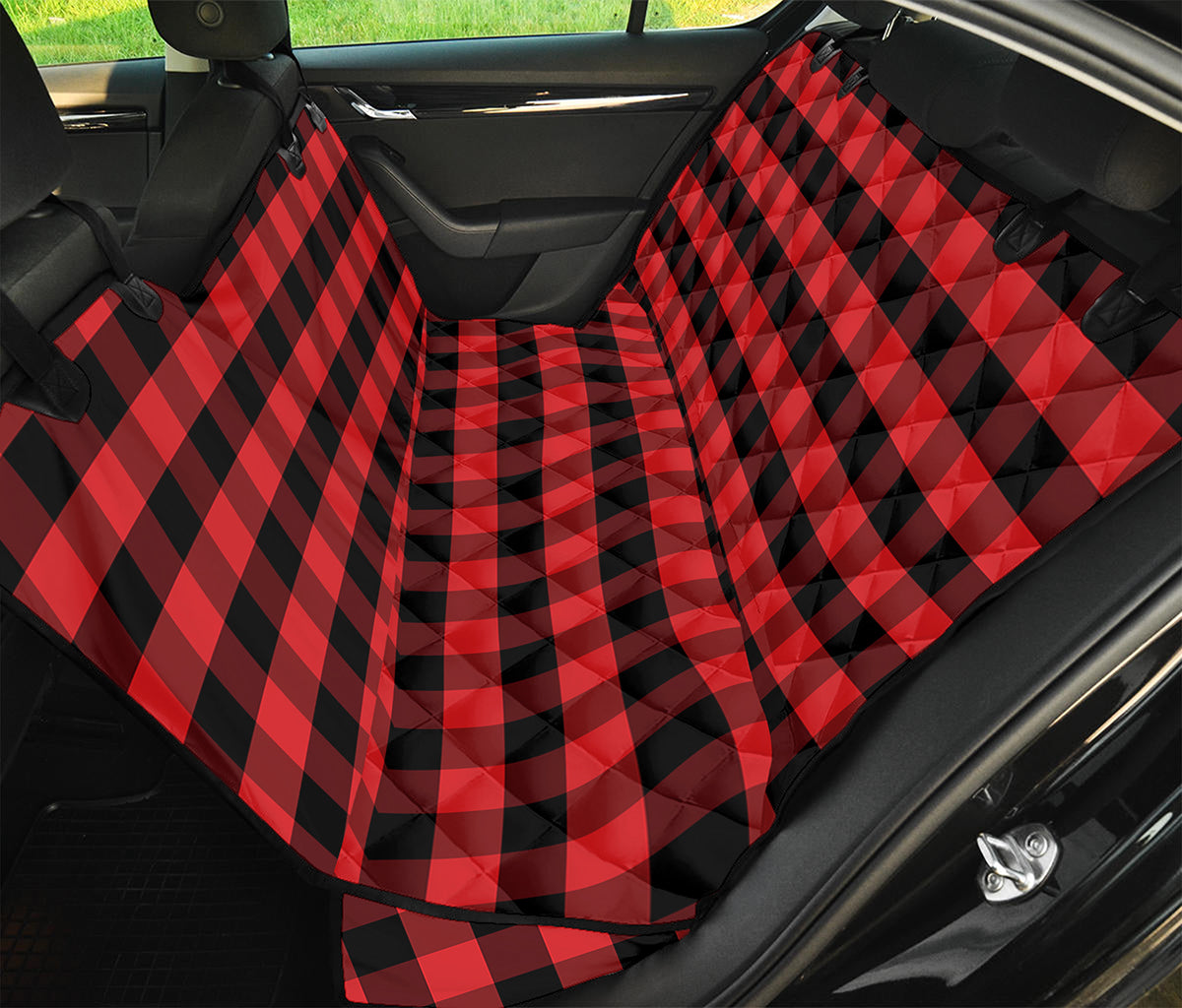 Red And Black Check Pattern Print Pet Car Back Seat Cover