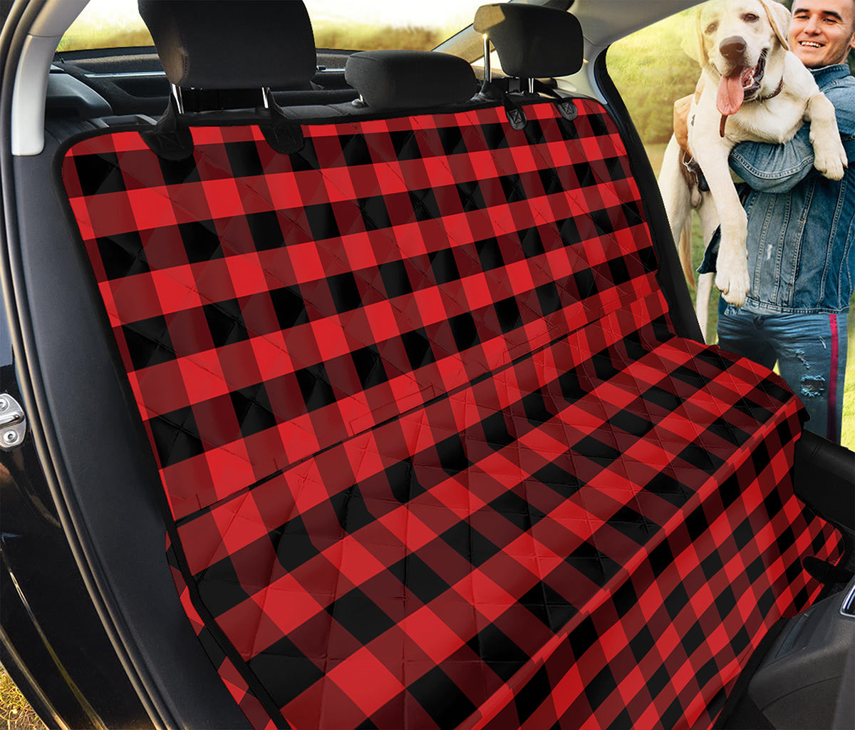 Red And Black Check Pattern Print Pet Car Back Seat Cover