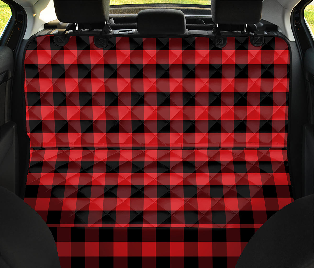 Red And Black Check Pattern Print Pet Car Back Seat Cover