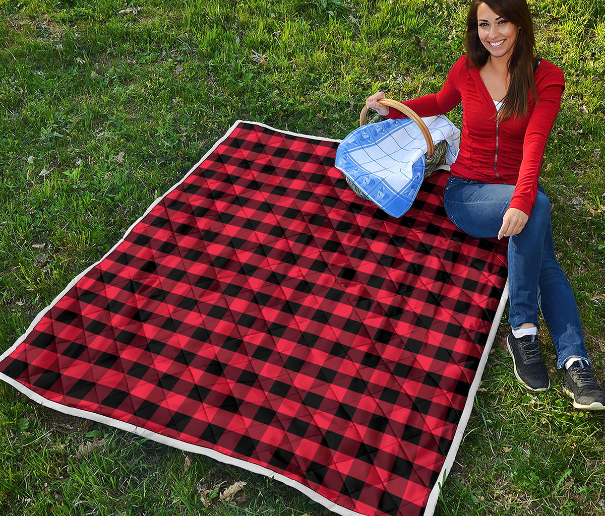 Red And Black Check Pattern Print Quilt