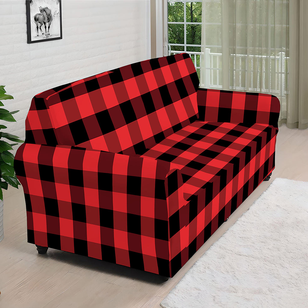 Red And Black Check Pattern Print Sofa Cover