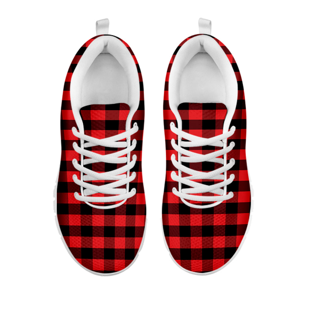 Red And Black Check Pattern Print White Sneakers