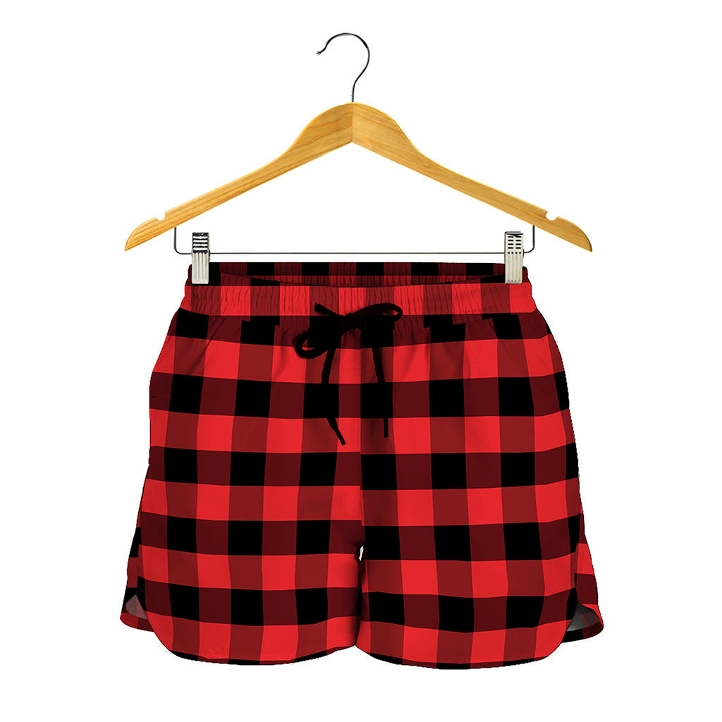 Red And Black Check Pattern Print Women's Shorts