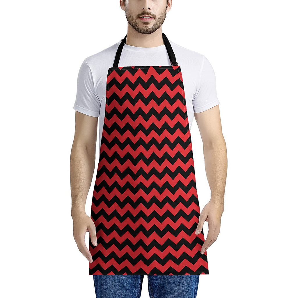 Red And Black Chevron Pattern Print Apron