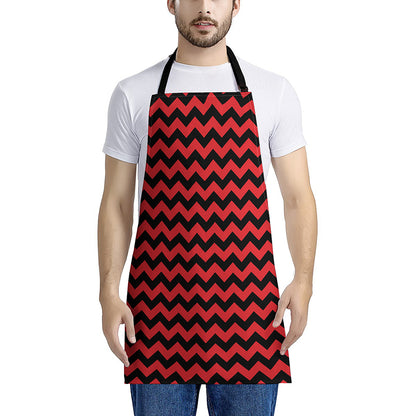 Red And Black Chevron Pattern Print Apron