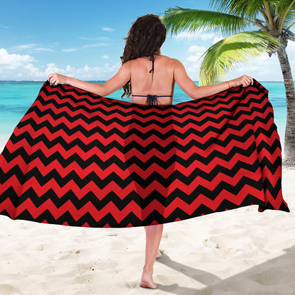 Red And Black Chevron Pattern Print Beach Sarong Wrap
