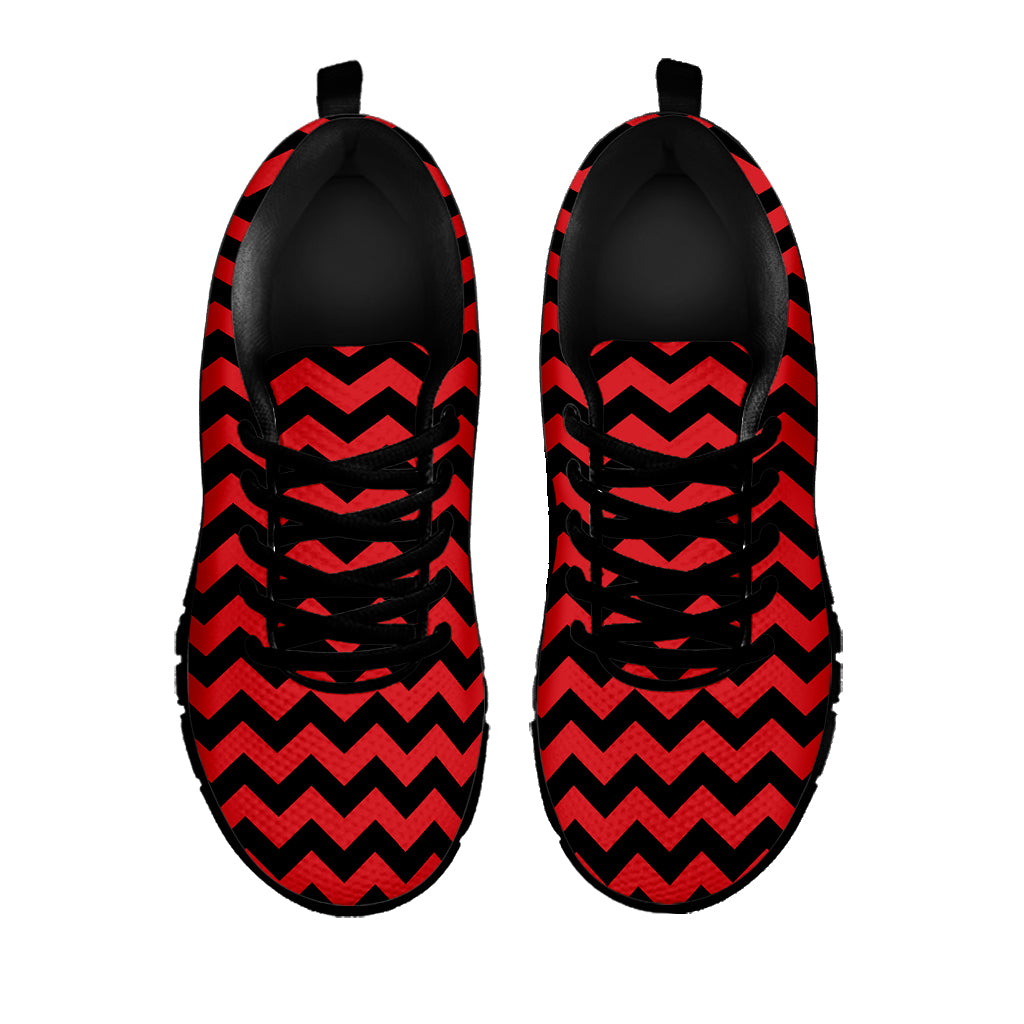 Red And Black Chevron Pattern Print Black Sneakers