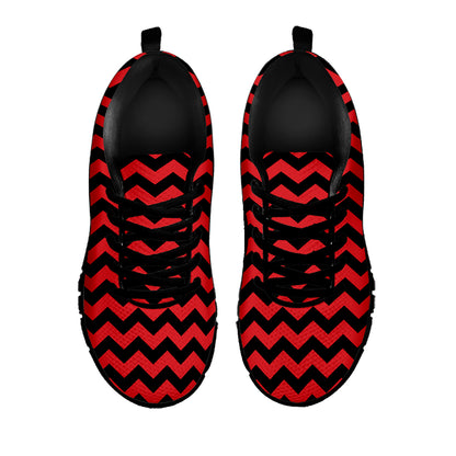 Red And Black Chevron Pattern Print Black Sneakers
