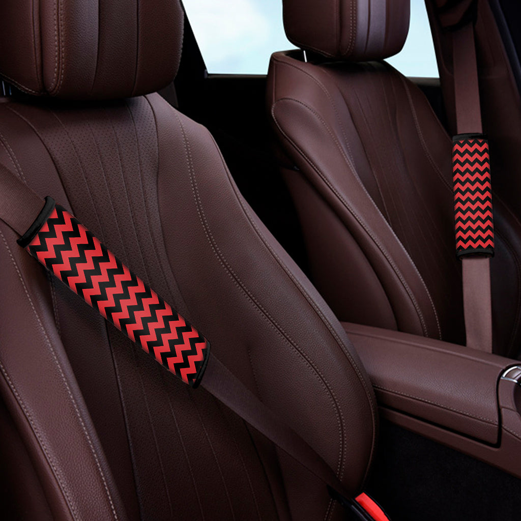 Red And Black Chevron Pattern Print Car Seat Belt Covers