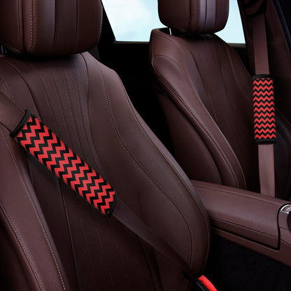 Red And Black Chevron Pattern Print Car Seat Belt Covers