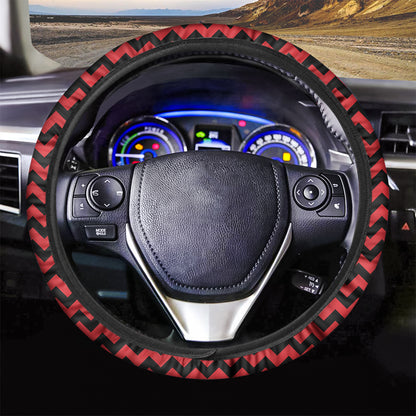 Red And Black Chevron Pattern Print Car Steering Wheel Cover