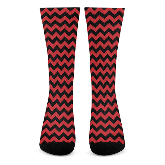 Red And Black Chevron Pattern Print Crew Socks