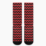 Red And Black Chevron Pattern Print Crew Socks