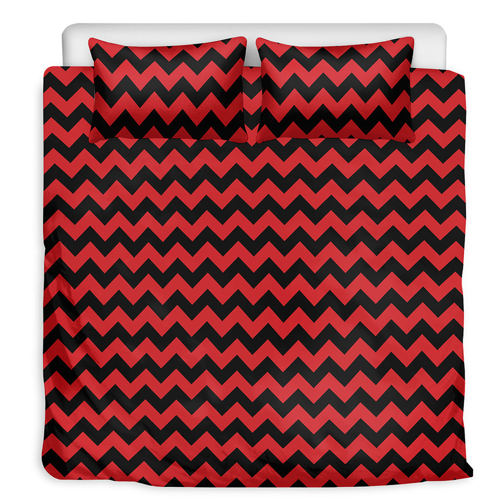 Red And Black Chevron Pattern Print Duvet Cover Bedding Set