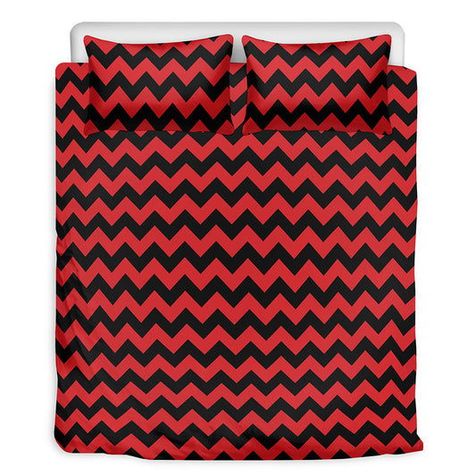 Red And Black Chevron Pattern Print Duvet Cover Bedding Set