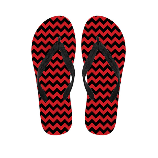 Red And Black Chevron Pattern Print Flip Flops