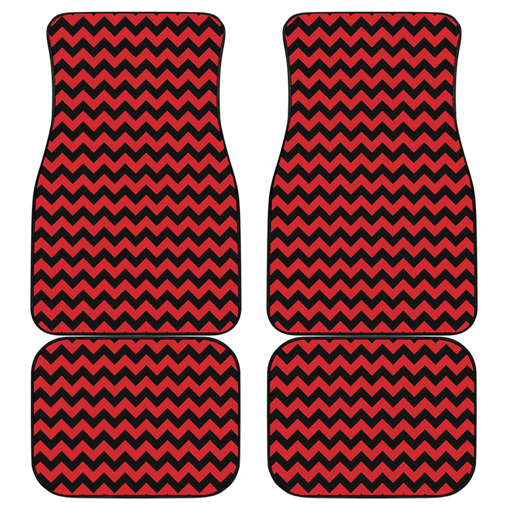 Red And Black Chevron Pattern Print Front and Back Car Floor Mats