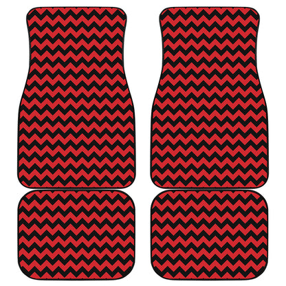 Red And Black Chevron Pattern Print Front and Back Car Floor Mats