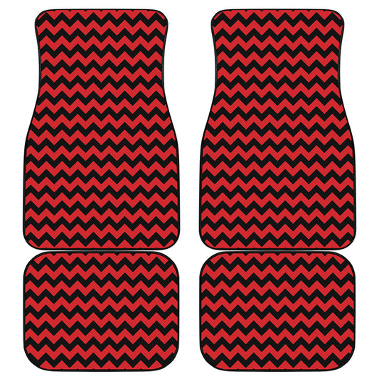 Red And Black Chevron Pattern Print Front and Back Car Floor Mats