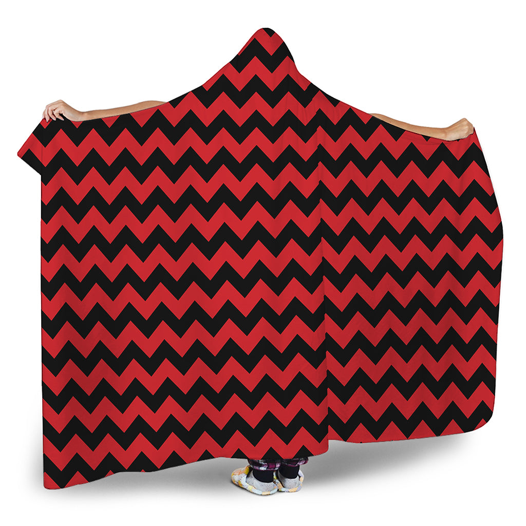 Red And Black Chevron Pattern Print Hooded Blanket