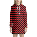 Red And Black Chevron Pattern Print Hoodie Dress