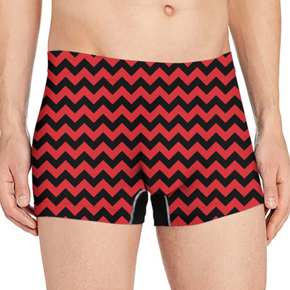 Red And Black Chevron Pattern Print Men's Boxer Briefs