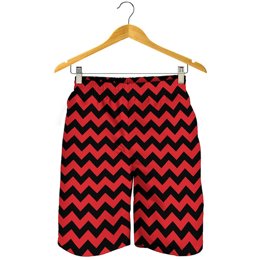 Red And Black Chevron Pattern Print Men's Shorts