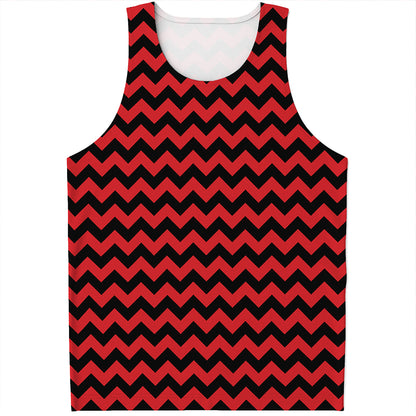Red And Black Chevron Pattern Print Men's Tank Top