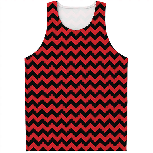 Red And Black Chevron Pattern Print Men's Tank Top