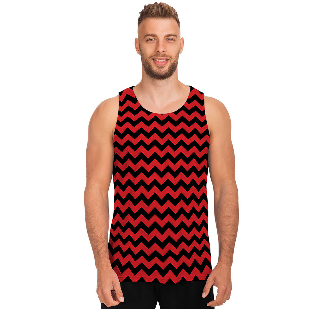 Red And Black Chevron Pattern Print Men's Tank Top
