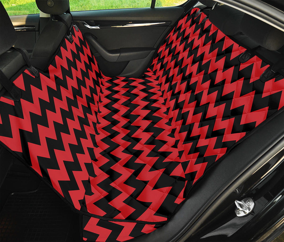 Red And Black Chevron Pattern Print Pet Car Back Seat Cover