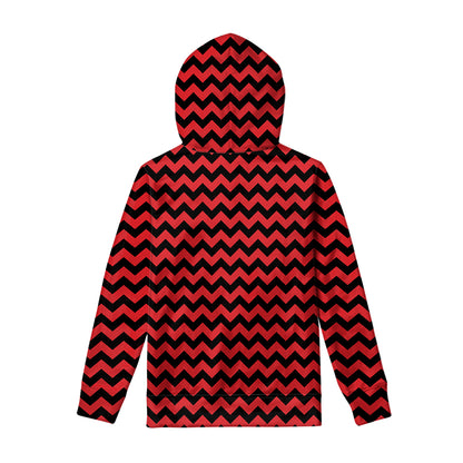 Red And Black Chevron Pattern Print Pullover Hoodie