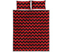 Red And Black Chevron Pattern Print Quilt Bed Set