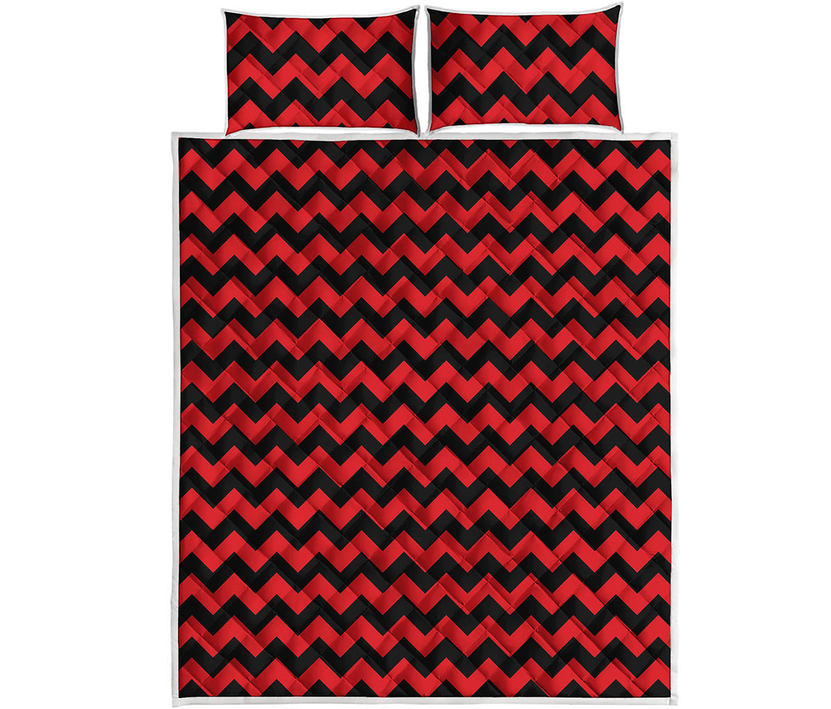 Red And Black Chevron Pattern Print Quilt Bed Set