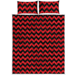 Red And Black Chevron Pattern Print Quilt Bed Set