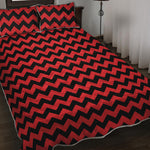 Red And Black Chevron Pattern Print Quilt Bed Set