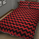 Red And Black Chevron Pattern Print Quilt Bed Set