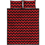 Red And Black Chevron Pattern Print Quilt Bed Set