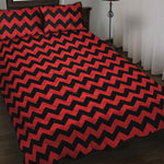 Red And Black Chevron Pattern Print Quilt Bed Set