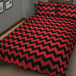 Red And Black Chevron Pattern Print Quilt Bed Set