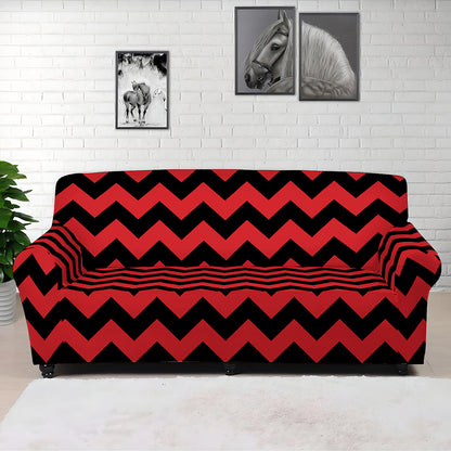 Red And Black Chevron Pattern Print Sofa Cover
