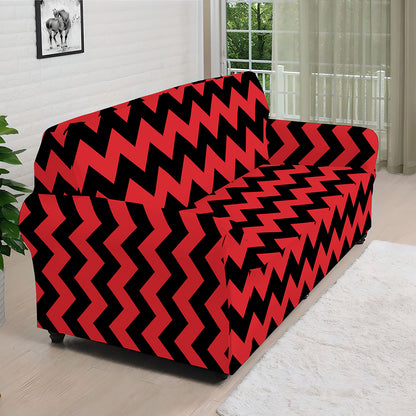 Red And Black Chevron Pattern Print Sofa Cover