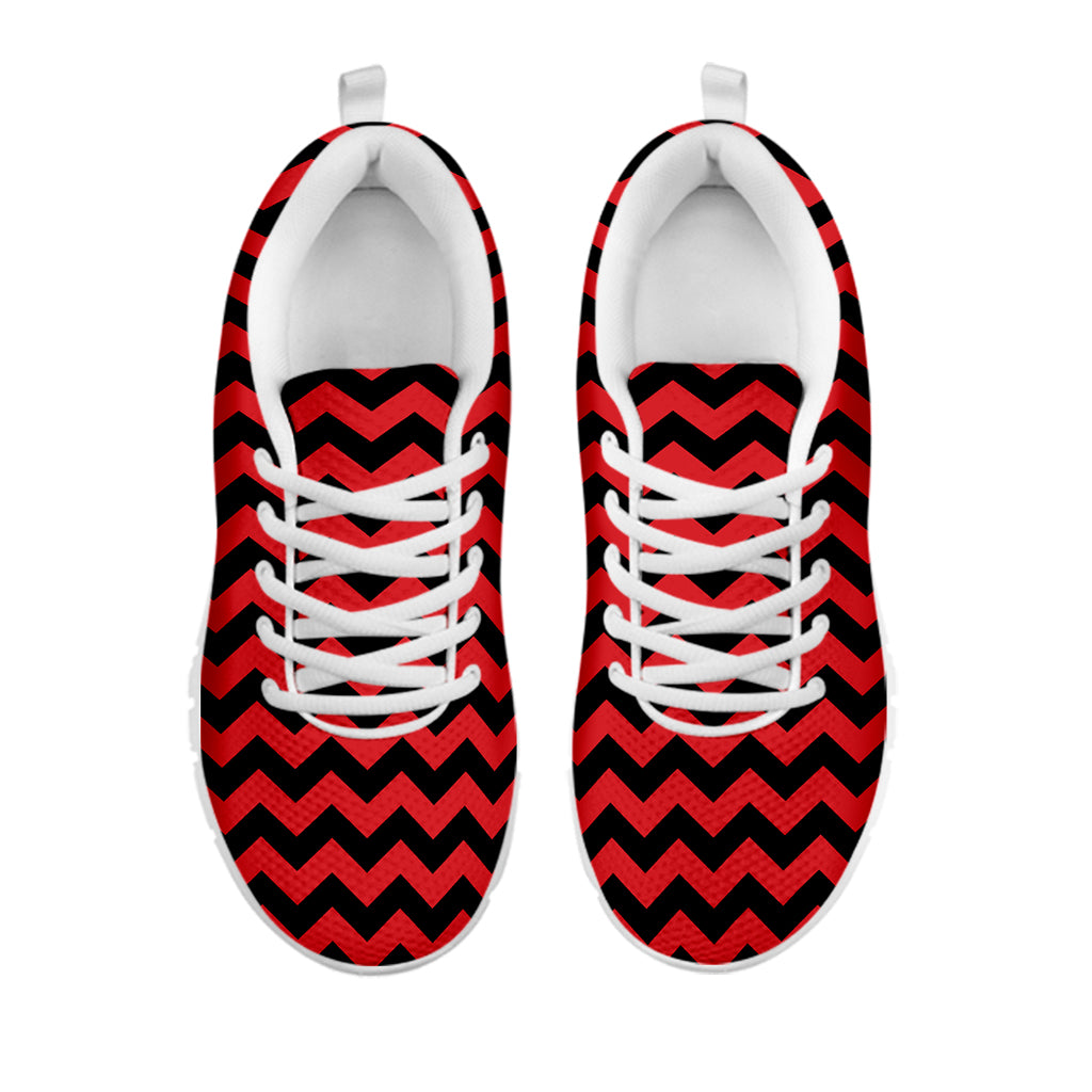 Red And Black Chevron Pattern Print White Sneakers