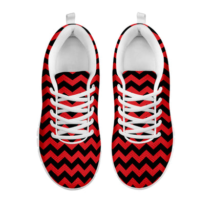 Red And Black Chevron Pattern Print White Sneakers
