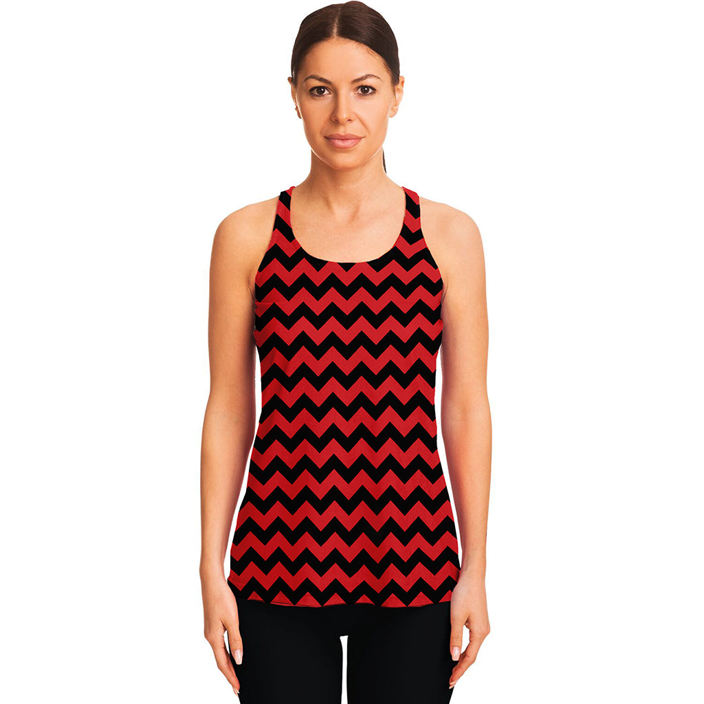 Red And Black Chevron Pattern Print Women's Racerback Tank Top