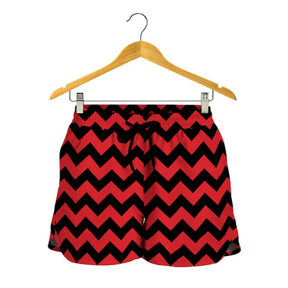Red And Black Chevron Pattern Print Women's Shorts